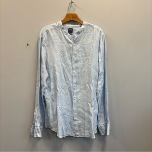 Boggi Milano XL French Linen Button Shirt Long Sleeve Mandarin Collar
